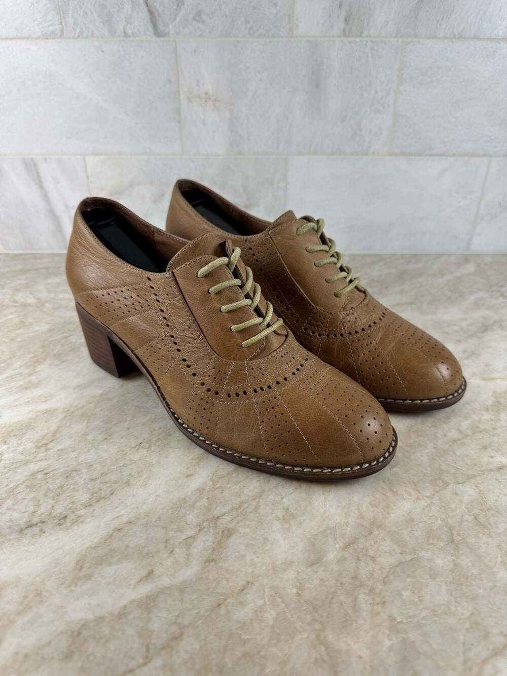 Jeffrey Campbell Ibiza Last Brown Leather Brogue Oxford Block Heels Size 8 - Picture 2 of 16